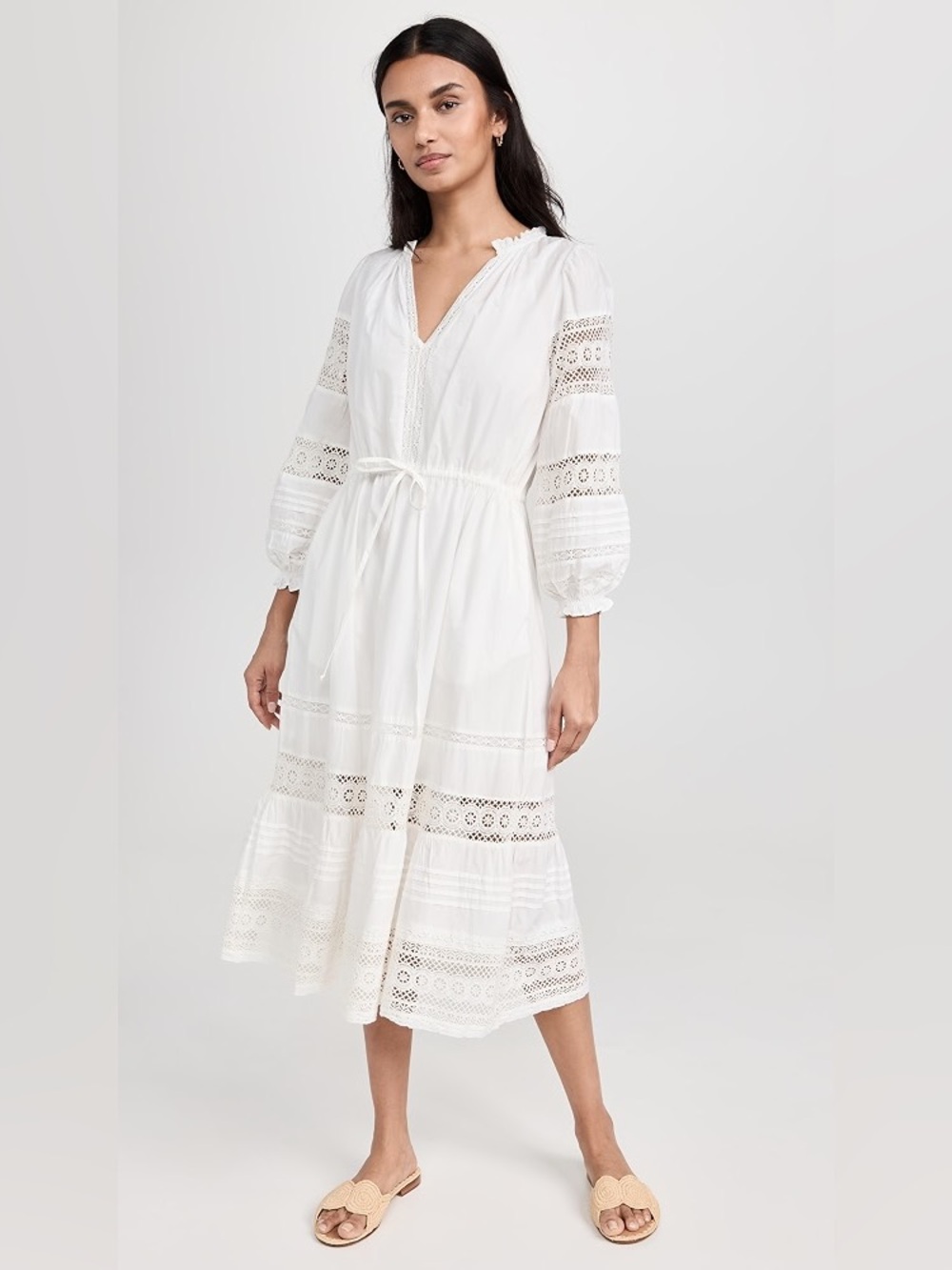 Anthropologie Velvet Chanelle White Eyelet Cotton Midi Dress M - Picture 3 of 9